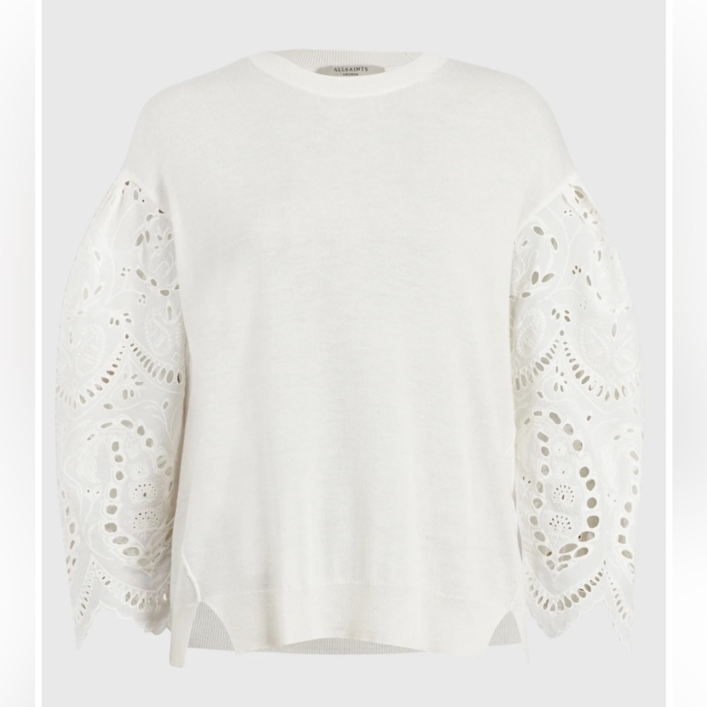 AllSaints White Eyelet Sleeve Top